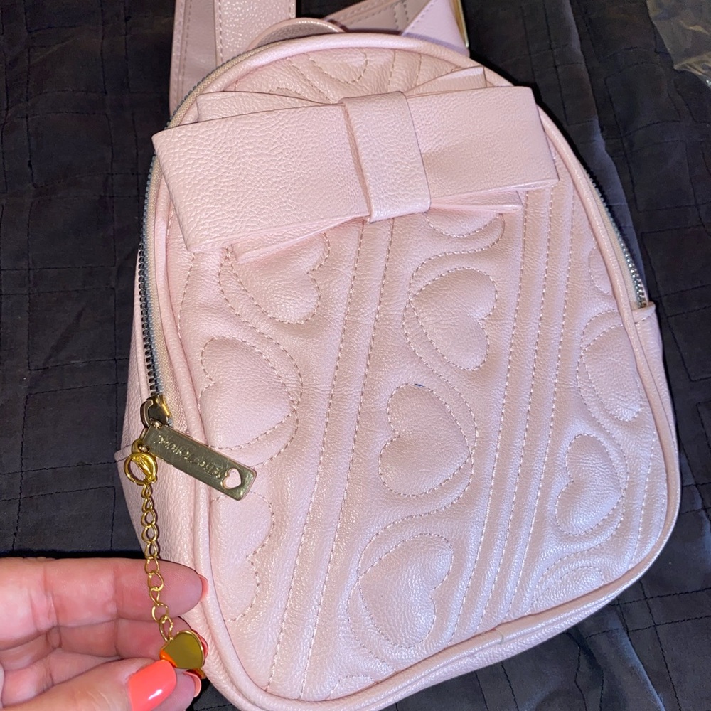 Adorable Betsey Johnson mini pink backpack with bow